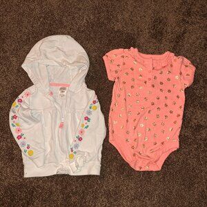 Carter’s White Hooded Sweatshirt With Flower Details &Orange Onesie with Flower